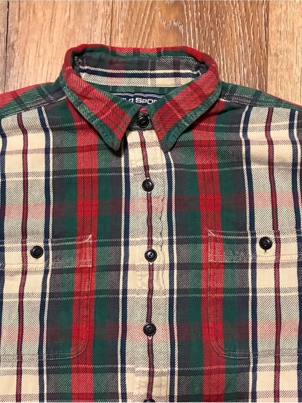 Polo Ralph Lauren Sportsman Red Green Plaid Button-Down Flannel Shirt L 90s